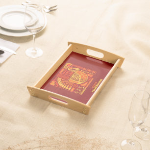 Happy Thanksgiving Geometric Abstract Orange Brown Serving Tray