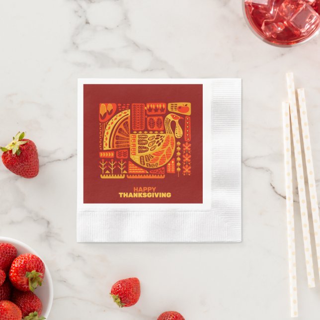 Happy Thanksgiving Geometric Coined Cocktail Napkins (Insitu)