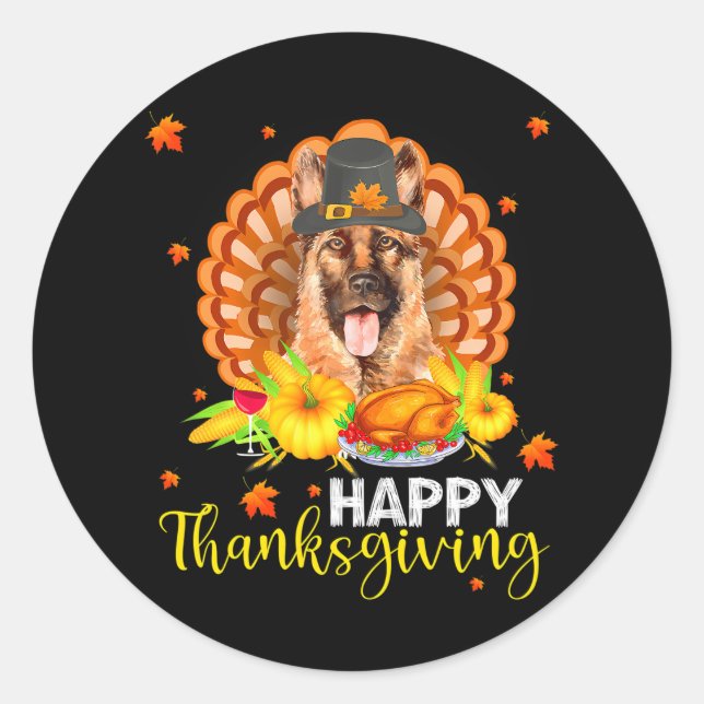 Happy Thanksgiving German Shepherd Turkey Classic Round Sticker (Front)
