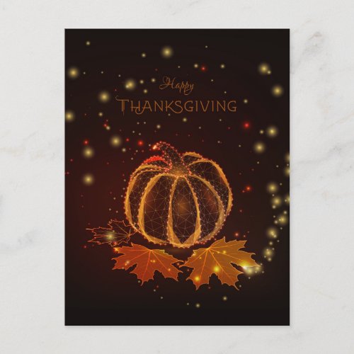 Happy Thanksgiving Glowing Pumpkin Leaves Postcard
