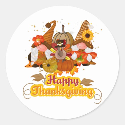 Happy Thanksgiving Gnome Classic Round Sticker