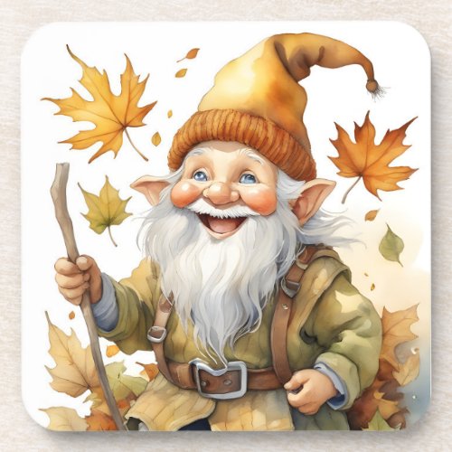 Happy Thanksgiving Gnome Fall Leaves  Beverage Coaster