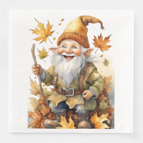 Happy Thanksgiving Gnome Fall Leaves Paper Dinner Napkins