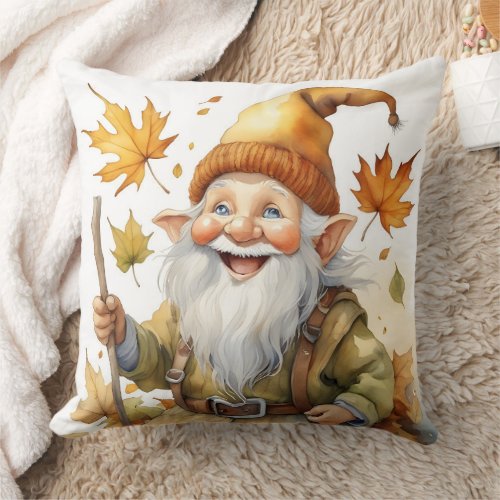 Happy Thanksgiving Gnome Fall Leaves  Throw Pillow