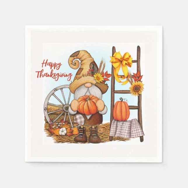 Happy Thanksgiving Gnome Napkins (Front)