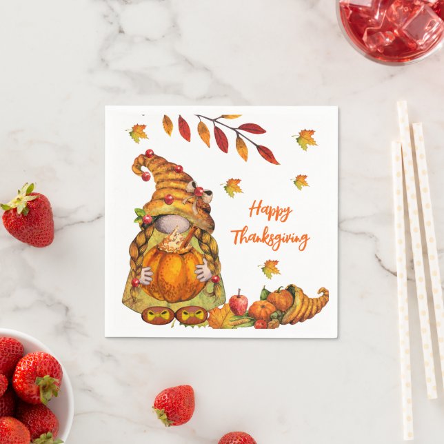 Happy Thanksgiving Gnome  Napkins (Insitu)