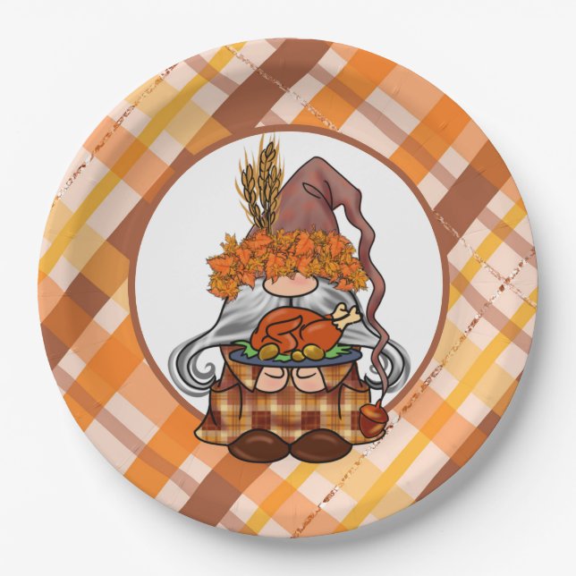 Happy Thanksgiving Gnome Paper Plate (Front)