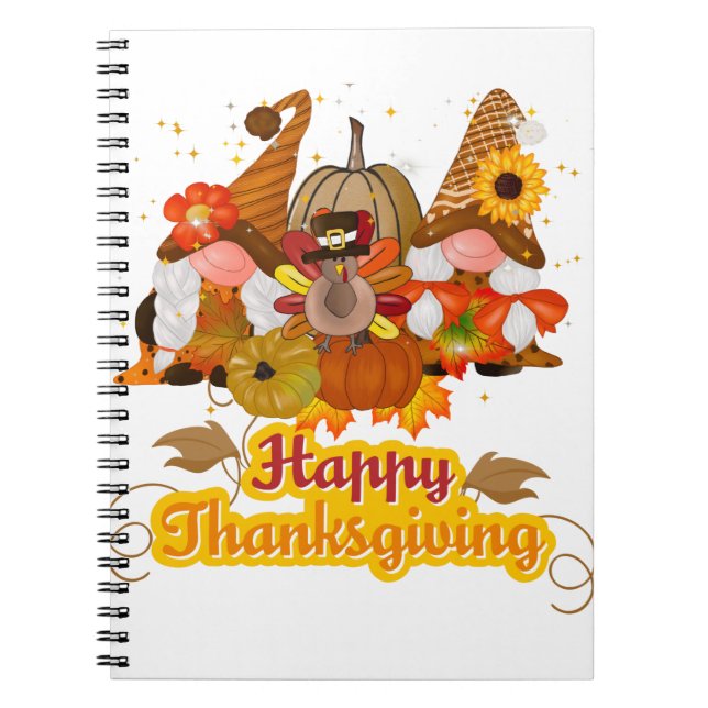 Happy Thanksgiving Gnome Trio Notebook (Front)