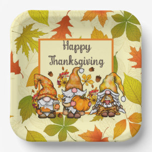 Happy Thanksgiving Gnomes Paper Plates