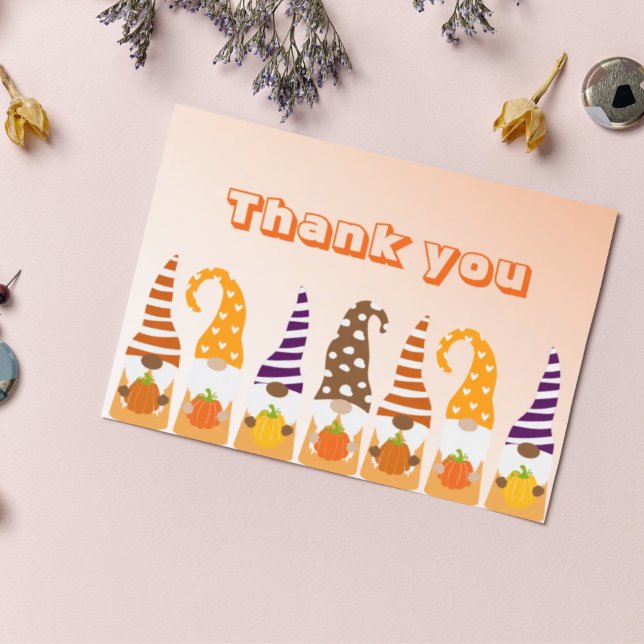 Happy Thanksgiving Gnomes Pumpkin Sunflower Fall Postcard (Creator Uploaded)