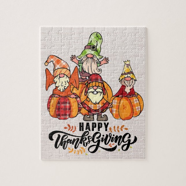 Happy Thanksgiving Gnomes Puzzle (Vertical)