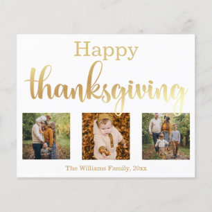happy thanksgiving gold chic 3 photos collage card