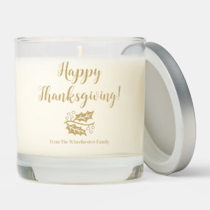 Happy Thanksgiving gold custom script foliage Scented Candle