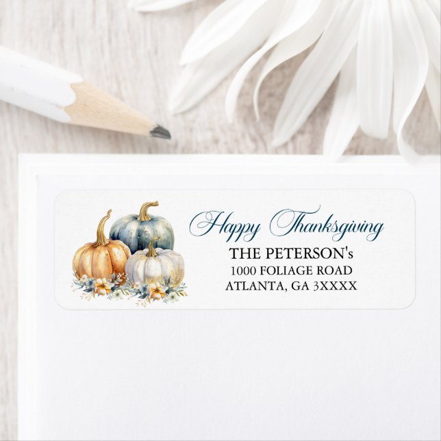Happy Thanksgiving Gold Pumpkins Return Address Label (Insitu)