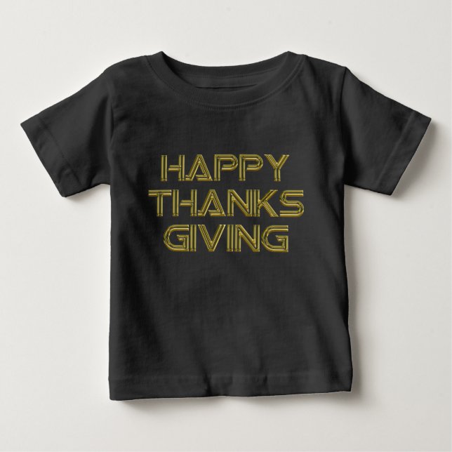 Happy Thanksgiving Gold Typography White Elegant Baby T-Shirt (Front)