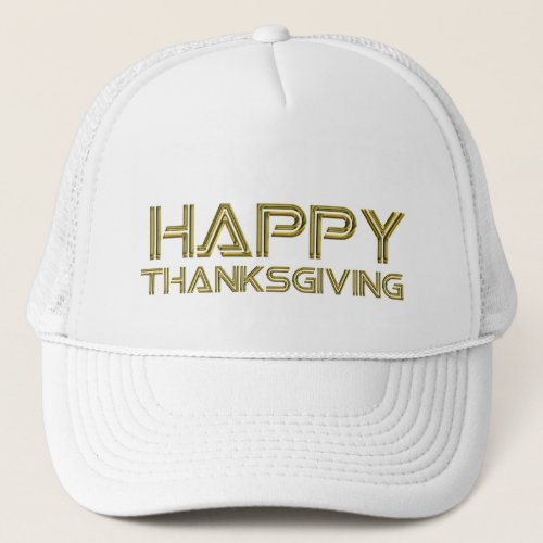 Happy Thanksgiving Gold Typography White Elegant Trucker Hat
