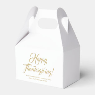 Happy Thanksgiving gold white custom script text Favor Boxes