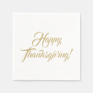 Happy Thanksgiving gold white custom script text Napkins