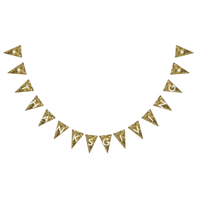Happy Thanksgiving Gold White Shiny Glitter Party Bunting Flags (All)