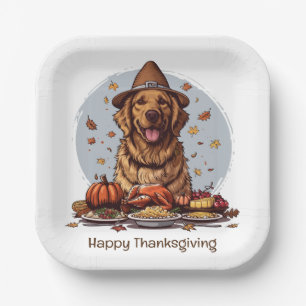 Happy Thanksgiving Golden Retriever Dog Paper Plates