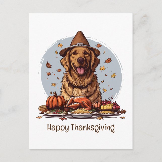 Happy Thanksgiving Golden Retriever Dog Postcard (Front)
