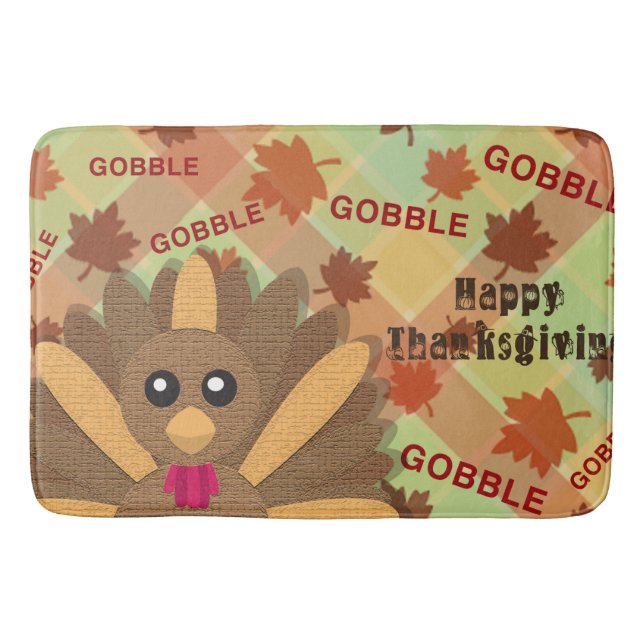 Happy Thanksgiving Gooble Gooble Bathroom Mat (Front)