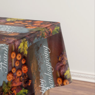 Happy Thanksgiving Gourds Leaves Pumpkins Colorful Tablecloth