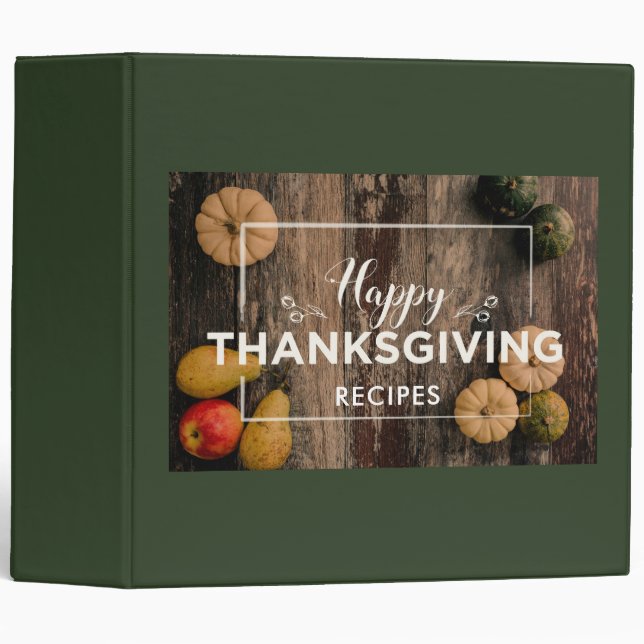 Happy Thanksgiving Gourds on Rustic Wood 3 Ring Binder (Front/Spine)