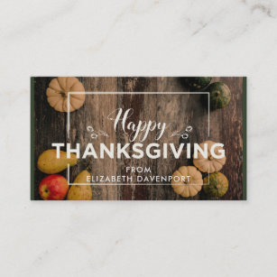 Happy Thanksgiving Gourds on Rustic Wood Business Card