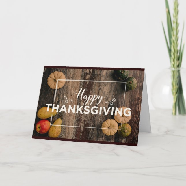 Happy Thanksgiving Gourds on Rustic Wood Card (Front)