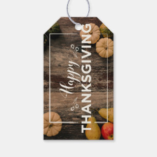 Happy Thanksgiving Gourds on Rustic Wood Gift Tags