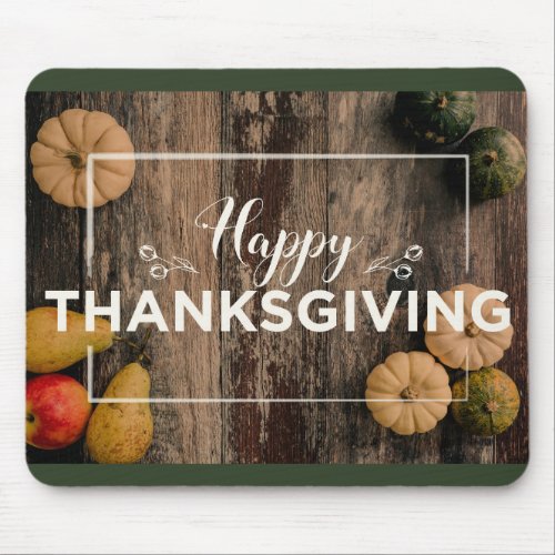 Happy Thanksgiving Gourds on Rustic Wood Mouse Pad