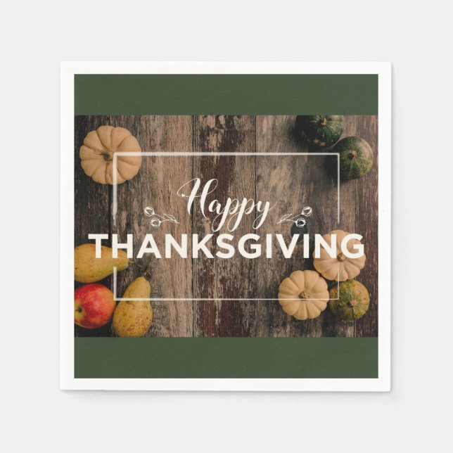 Happy Thanksgiving Gourds on Rustic Wood Napkins (Front)