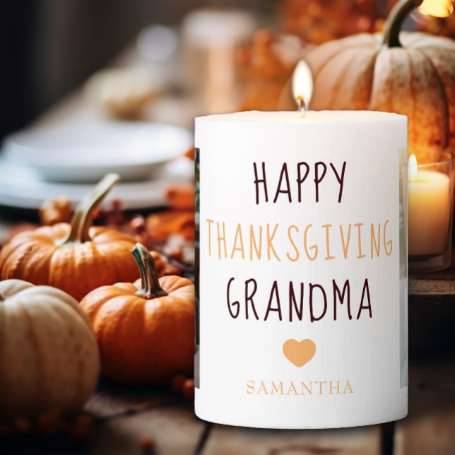 Happy Thanksgiving Grandma 2 Photos Pillar Candle (Creator Uploaded)