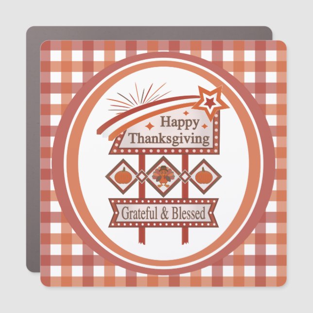 Happy Thanksgiving Grateful & Blessed Retro Sign (Front)