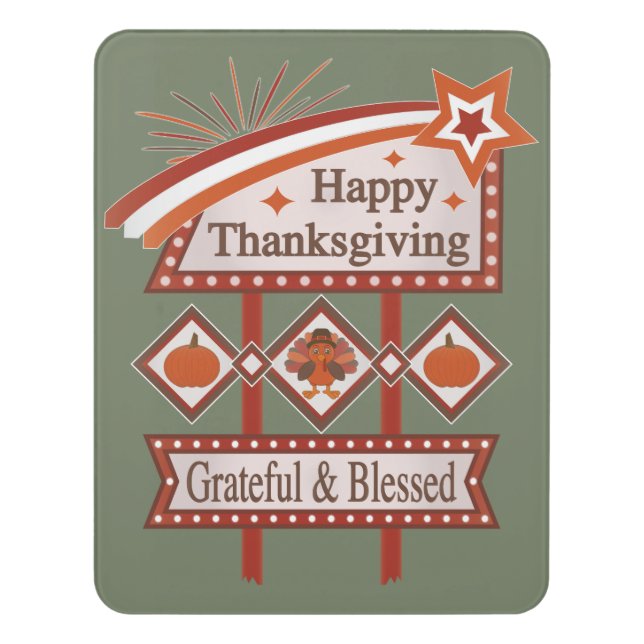 Happy Thanksgiving Grateful & Blessed Retro Sign (Contemporary Vert)