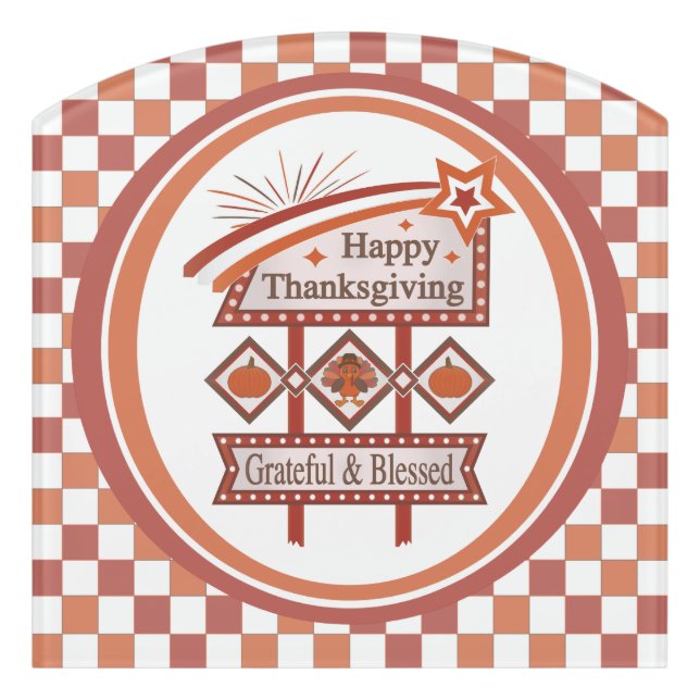 Happy Thanksgiving Grateful & Blessed Retro Sign (Contour Front)