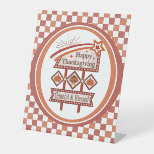 Happy Thanksgiving Grateful & Blessed Retro Sign
