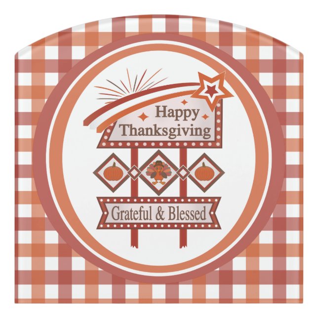 Happy Thanksgiving Grateful & Blessed Retro Sign (Contour Front)