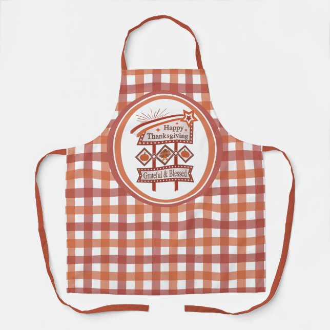 Happy Thanksgiving Grateful & Blessed Retro Sign Apron (Front)