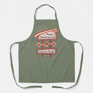 Happy Thanksgiving Grateful & Blessed Retro Sign Apron
