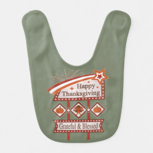 Happy Thanksgiving Grateful & Blessed Retro Sign Baby Bib