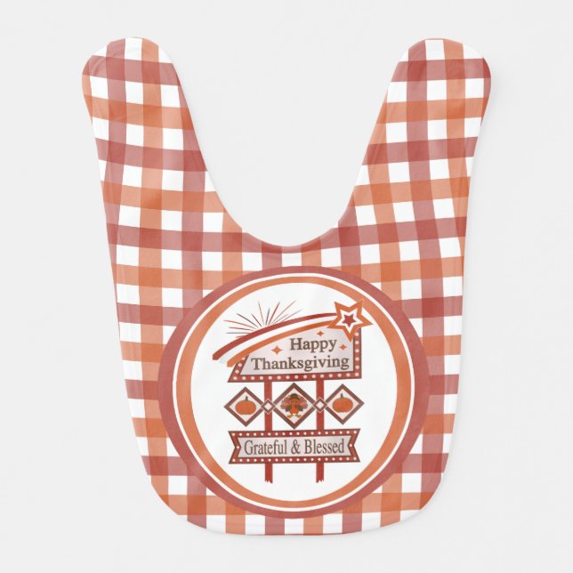 Happy Thanksgiving Grateful & Blessed Retro Sign Baby Bib (Front)
