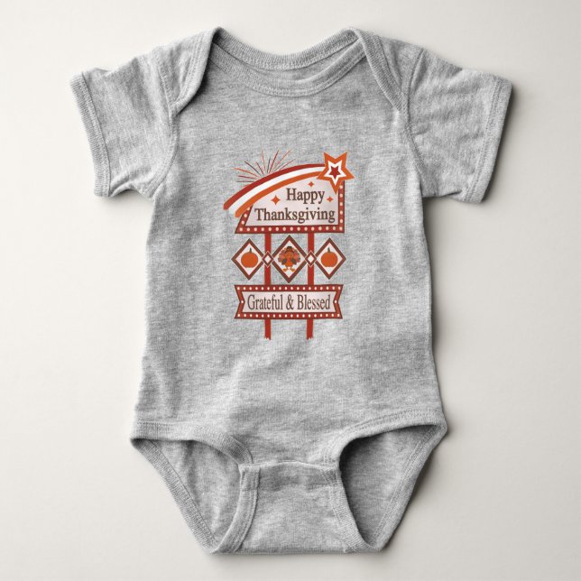 Happy Thanksgiving Grateful & Blessed Retro Sign Baby Bodysuit (Front)