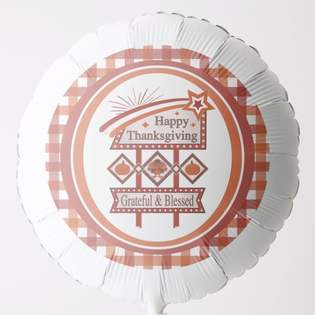 Happy Thanksgiving Grateful & Blessed Retro Sign Balloon (Front)