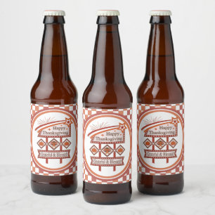 Happy Thanksgiving Grateful & Blessed Retro Sign Beer Bottle Label