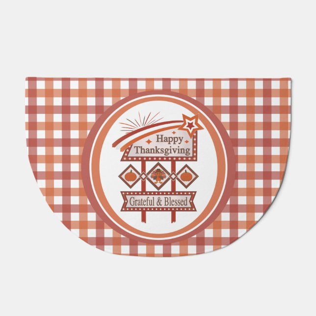 Happy Thanksgiving Grateful & Blessed Retro Sign Doormat (Front)