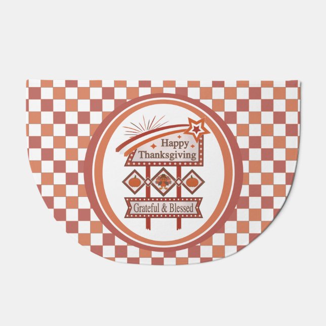 Happy Thanksgiving Grateful & Blessed Retro Sign Doormat (Front)