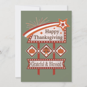 Happy Thanksgiving Grateful & Blessed Retro Sign Invitation