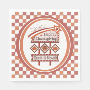 Happy Thanksgiving Grateful & Blessed Retro Sign Napkins